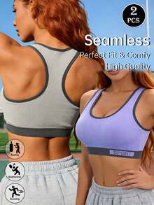 2 Piezas Sujetadores Deportivos para Mujer con Bloques de Color y Espalda de Corredor - Multicolor - Ver 6