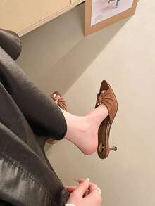 1双女士棕黑色小猫跟搭扣露趾凉鞋，优雅仙女风，豹纹印花，舒适百搭，适合春夏穿着 - 棕色 - 查看 5
