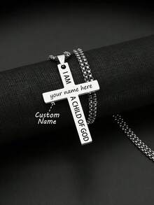 Personalized Cross Necklace With Biblical Verses – I Am The Son Of God, Custom Cross Name Necklace. - Silver - View 2