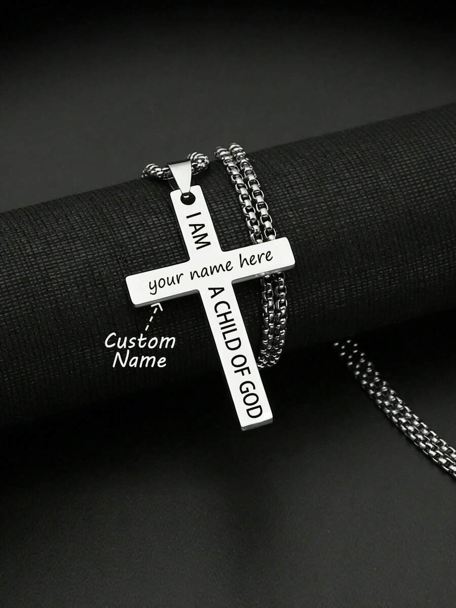 Personalized Cross Necklace With Biblical Verses – I Am The Son Of God, Custom Cross Name Necklace.