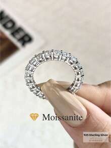 1 chiếc nhẫn đính hôn kim cương Moissanite 0.1 carat, màu D, chất liệu bạc 925, nhẫn cưới nữ, trang sức tinh tế, quà tặng kỷ niệm cho vợ/bạn gái - Bạc - Xem 1