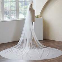 单层闪光薄纱头纱，白色飘逸奢华新娘长拖尾闪亮婚礼头饰，婚礼仪式、摄影、派对必备新娘配饰，情人节、母亲节、父亲节、周年纪念日优雅浪漫礼物 - 白色 - 查看 7