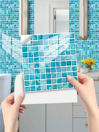 OUTANA 10pcs/Pack PVC Self-Adhesive Decorative Tile Stickers, Removable & Cuttable Floral Pattern DIY Tile Decals For Home Decoration, Suitable For Cabinet, Dining Table, Living Room, Bedroom, Bathroom, Office, Gym