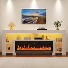 82" Modern High Gloss Fireplace TV Stand With 50" Fireplace, Entertainment Center With Electronic Flame And USB Powered LED Lights, TV Console Cabinet - 美規B型插(110-127V) - 查看 11