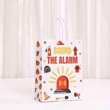 4/24 chiếc túi quà tặng bằng giấy Kraft có tay cầm, túi tote giấy Kraft chủ đề xe cứu hỏa hoạt hình, túi báo cháy, túi lính cứu hỏa. - Xem 3