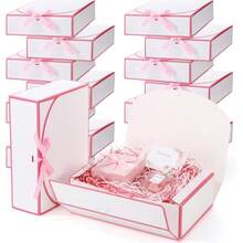 Hộp quà cầu hôn phù dâu kèm ruy băng, kích thước 10.6 x 7.8 x 3.1 inch, hộp quà cưới có nắp đậy, hộp quà giấy dùng cho đám cưới, tiệc mừng em bé, sinh nhật, quà tặng Ngày của Mẹ, sinh nhật. - Màu trắng với viền hồng - Xem 1