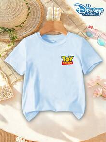 Disney T-Shirt Toy Story T-Shirt With Round Neck Short Sleeved Checkerboard Pattern For Boys And Girls+Toy Story All Staff Print+"EST.1995" Logo Retro Casual Style Suitable For Daily School/Parent-Child Interaction/Theme Parties In Summer - Màu xanh nhạt - Xem 3