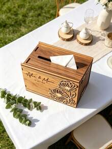 1pc Personalized Customized Wedding Card Box, Wedding Wooden Card Box, Personalized Wedding Envelope Box, Customized Wedding Mailbox, Wedding Card Gift Box With Delivery Hole, The Required Material Width Is 3 Millimeters. - Black - View 5