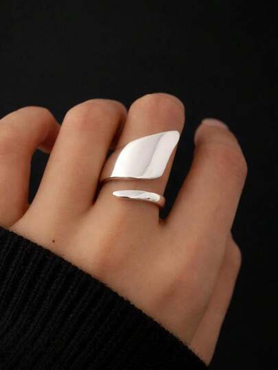 Nhẫn đôi hình trái tim màu vàng không đối xứng, thiết kế mở có thể điều chỉnh, đá zirconia tổng hợp, trang sức dự tiệc/quà tặng cho nữ.