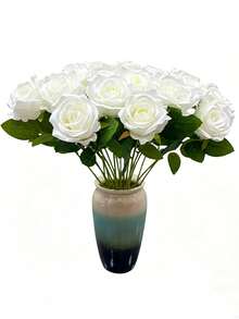 1/6/10/20/50pcs White Artificial Rose Flowers, Suitable For Valentine's Day Bouquet, Wedding Decor, Bridal Bouquet, Room Decoration, Home Decor, Wall Decor, Birthday Decor, Kitchen Decor, Gifts, Bedroom Decor, Wedding Decor, Office Desk Accessories, Living Room Decor, Tabletop Centerpiece, Garden Decor, Outdoor Decor, Valentine's Day Decor - White - View 2