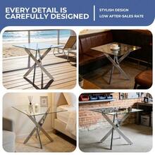 Dining Table With Cross Metal Leg And Tempered Glass,Modern Space Saving Kitchen Table For Living Room,Legs,Square Table,Silver Legs,80x80x75cm - Silver - View 3