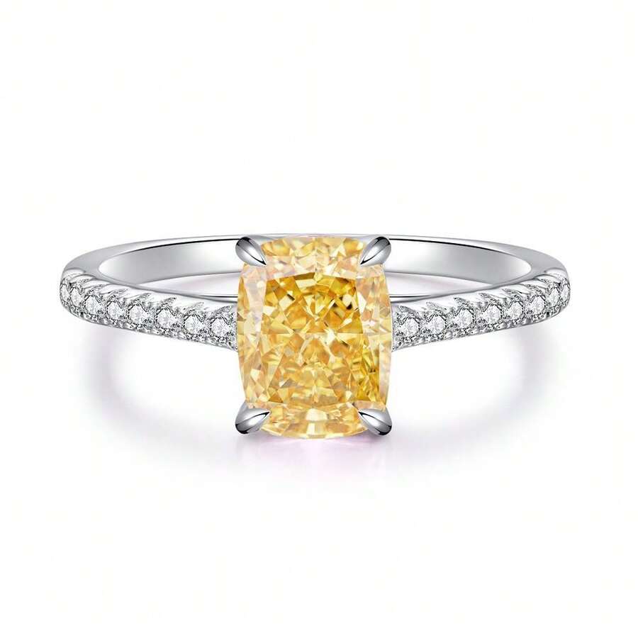 S925 Sterling Silver Yellow Diamond Ring For Women, Ice-Cut Brilliant Cut 8A Ring, Wedding Ring For Parties - Yellow Diamond - CBJZ133 - Xem 1