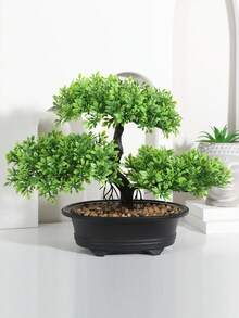 1棵人造盆栽树，黑色花盆，高7.9英寸（20厘米），绿色仿真植物，适合家居和办公室装饰 | 非常适合摆放在架子、书桌、浴室 | 农舍风格节日装饰、情人节装饰、春夏装饰、家居点缀 - 綠色-E - 查看 11