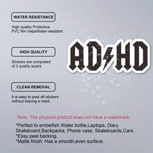 1张3英寸可移除防水户外PVC耐用乙烯基贴纸，趣味“AD&HD”闪电图案，神经多样性ADHD梗，讽刺Z世代黑色幽默，病毒式传播语录美学，完美适用于笔记本电脑、手机、水瓶、滑板、头盔、日记本、汽车保险杠、笔记本、宿舍装饰、旅行箱包，是13-30岁青少年、女孩、男孩、神经多样性梗爱好者的理想礼物，创意装饰贴纸，防水乙烯基贴花，适用于任何光滑表面 - 3*1.19英寸 - 查看 6