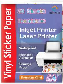 Giấy dán nhãn bán trong suốt khổ A4 dành cho máy in phun và máy in laser, 20 tờ - Tự dính, chống thấm nước, khô nhanh, màu sắc sống động. - A - Xem 9
