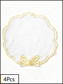 1/2/4/6/12pcs Wavy Lace Embroidered Napkins, Solid Color Bow Tie Placemats, Fresh Minimalist Style For Kitchen, Dining Table, Water Cup, Bowl, Plate Non-Slip Pads, Suitable For Holidays, Parties, Birthdays, Weddings, Banquets, Office Desks, Coffee Tables, Home Decor, All Seasons Photography Backdrop - Yellow - View 9