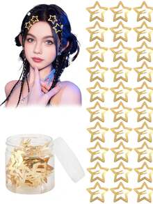 50个3厘米银色星星发夹，Y2K甜美辛辣风格时尚发饰，适合女性日常佩戴、上学、婚礼、派对、假日等场合。 - 多色 - 查看 6