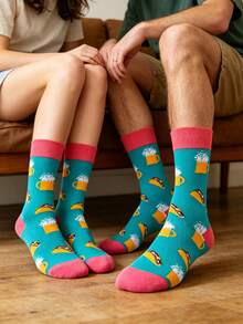 2 Paar Paar Bier & Mais Grafik Farbblock Knöchelsocken, lustig & lässig für alle Jahreszeiten - Verschiedenfarbig - Übersicht 7