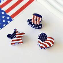 3 piezas Pinzas de pelo en forma de bandera estadounidense, águila, corazón y estrella, clips de pelo lindos de colores aleatorios para el Día de la Independencia - Multicolor - Ver 10
