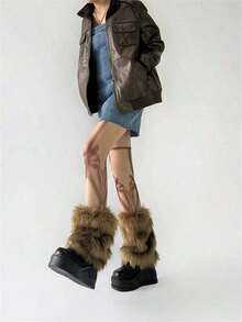Fluffy Short Boots Cover + Plush Short Leg Warmers, Autumn Winter Leg Warmer With Fox Fur, Y2K Sweet Cool Leg Sleeve For Dancing, JK & Subculture Style CK5L 7SF9 - 黑色 - 查看 1