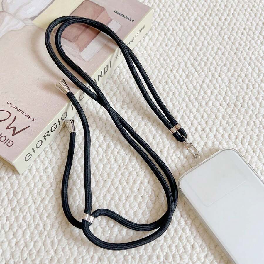Adjustable Universal Solid Color Phone Lanyard, Unisex Detachable Halter, Anti-Lost Phone Necklace, Multi-Functional Phone Halter, Adjustable Length - Black - View 1