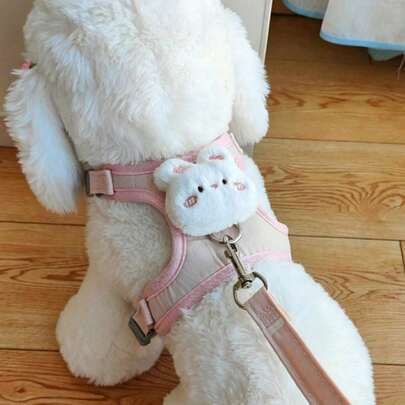 Bộ dây dắt chó mèo hình gấu bông dễ thương màu xanh dương, thoáng khí, có thể điều chỉnh, dành cho chó con và mèo con, mềm mại, thoải mái, không gây giật, thích hợp cho chó mèo nhỏ, đi dạo ngoài trời, du lịch, sử dụng hàng ngày, phụ kiện thú cưng, quà tặng ngày lễ.