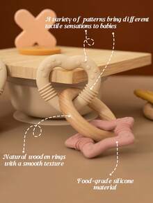 1个木质硅胶环婴儿磨牙玩具，新生儿咀嚼玩具，易抓握圆形设计 - 彩色 - 查看 3
