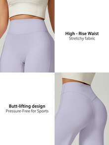 NcmRyu 1pc Women Solid Color Loose Fit High Waist Wide Leg Sports Pants - Mauve Purple - View 5