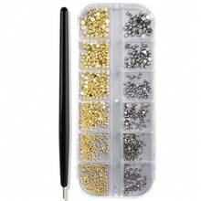 12 emplacements Décorations d'art pour ongles en acier demi-rond doré et argenté, stylo magnétique avec perles d'acier, petites perles d'acier inoxydable caviar, décorations de vernis à ongles avec micro-perles - Multicolore - Voir 14