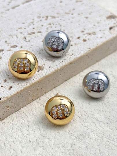 2 đôi bông tai chữ M mạ vàng 18K sang trọng tối giản đính đá Zirconia, trang sức cổ điển dành cho nữ.