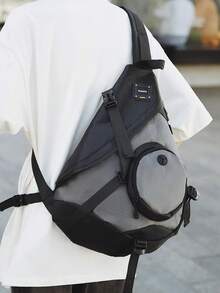 大容量黑灰色中性斜挎包 | Techwear 圓形口袋胸包 | 多口袋可調節肩帶 - 彩色 - 查看 2