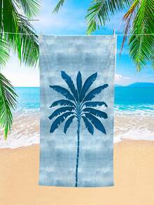 1PC Water Blue Gradient Single Palm Tree Beach Scarf, Available In Different Sizes. Quick-Drying, Soft, Portable, And Fashionable. Made Of Sand-Resistant And Super Absorbent Microfiber Material. Style: Bohemian, Tropical, Vintage, Fun, Yoga, Picnic, UV Protection. Ideal For Beaches, Swimming Pools, And Outdoor Activities; A Must-Have For Travel, Camping, Yoga, Fitness, And Swimming, Suitable For Both Men And Women. - Coconut Trees - View 7