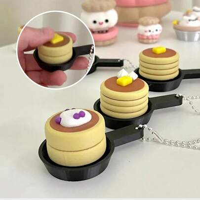 Mini Pancake Fidget Clicker Keychain, Cute 3D Printed Breakfast Themed Decompression Toy, Unique Novelty Anxiety Relief Gadget For Bag Charms