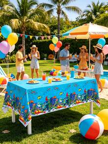 1/2/4pcs Summer Beach Party, Pool-Themed Party Decorative Plastic Tablecloths, Suitable For Graduation, Birthday Celebrations, Pool Party - Multicolor - View 18