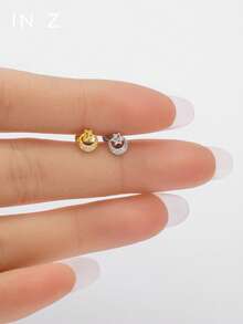 IN Z 1 chiếc khuyên tai mini hình trăng sao ôm trăng, đính 3 viên kim cương, chất liệu bạc sterling 925, thích hợp đeo hàng ngày cho cả nam và nữ. - Nhiều màu - Xem 3