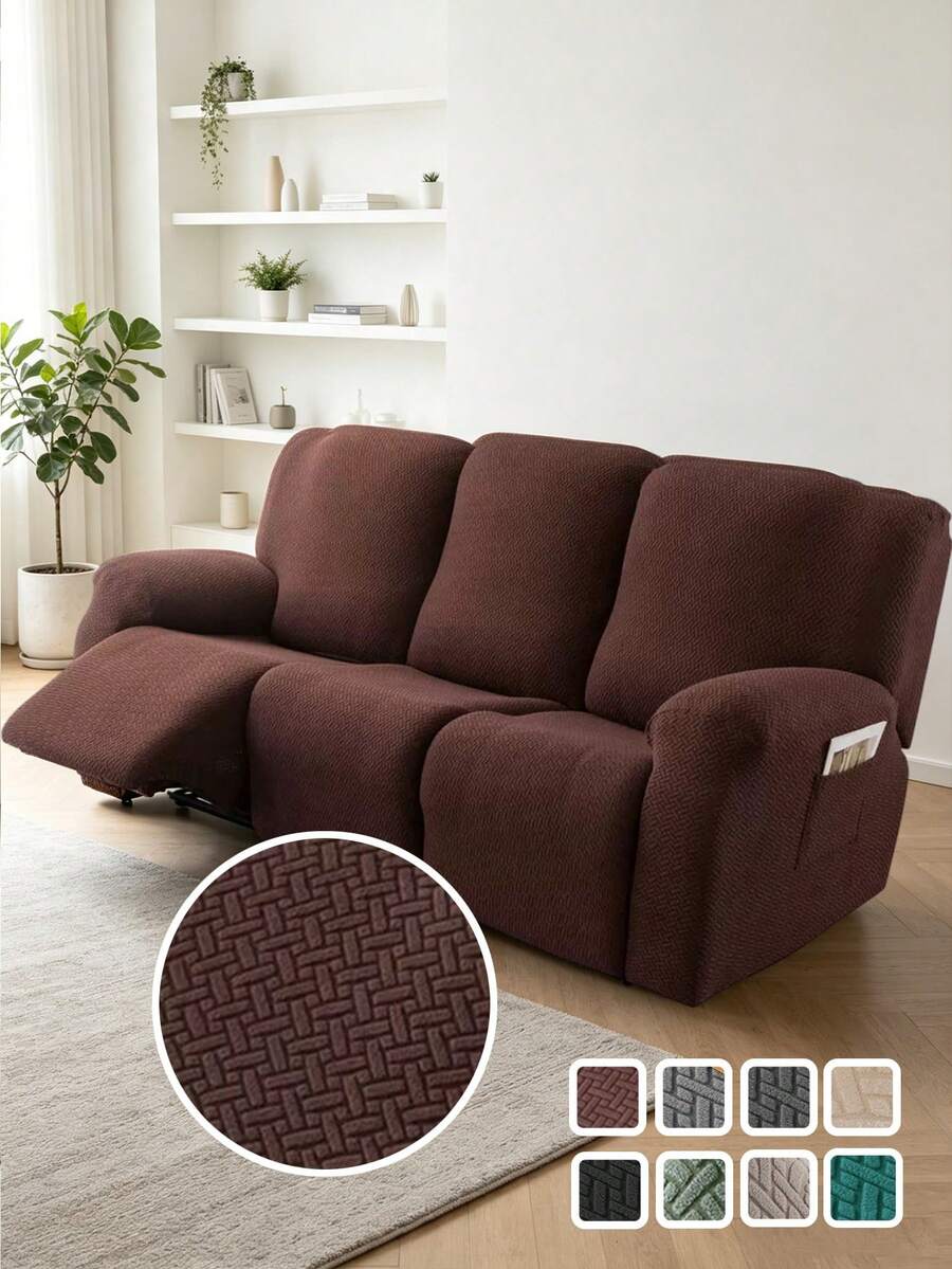 Waterproof Recliner Chair Cover Reclining Sofa Cover Jacquard Leaf Pattern 1pc - Coffee Brown - View 1