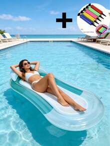 Inflatable Floating Bed, Solid Ombre Style With Headrest, Suitable For Water Rest, Swimming Pool, Beach, Party, Lounge Chair, Inflatable Floating Bed, Swimming Pool Floating Bed, Swimming Raft, Pool Hammock - Pool Raft - View 10