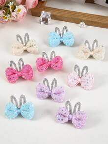 10pcs Girls Bow Ear Diamond Sequin Cute Versatile Barrettes, Simple Non-Damaging Hair Clips, Back To School Hair Accessories, Suitable For Daily Use - Multicolor - View 2