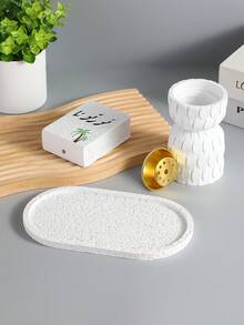 3 Pieces Set Including Elegant Minimalist Resin Incense Burner And Matching Tray, Decorated With Arabic Calligraphy Auspicious Meaning And Coconut Tree Pattern - 3916 - View 10