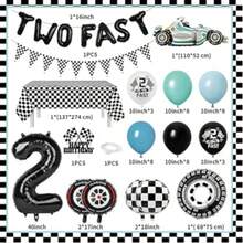 2nd Birthday Boy Car, Racing Theme Party Decorations - 2 Balloons, Cake Topper - Multicolor - View 2