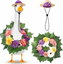 Sunnymove Spring Porch Goose Outfits Including Flower Hat Spring Wreath With Leaves Summer Goose Costume Decor For 17u2018' 23" Cement_Plastic Geese Outdoor Garden Lawn Yard Statue Pathway Decoration - White - 查看 1