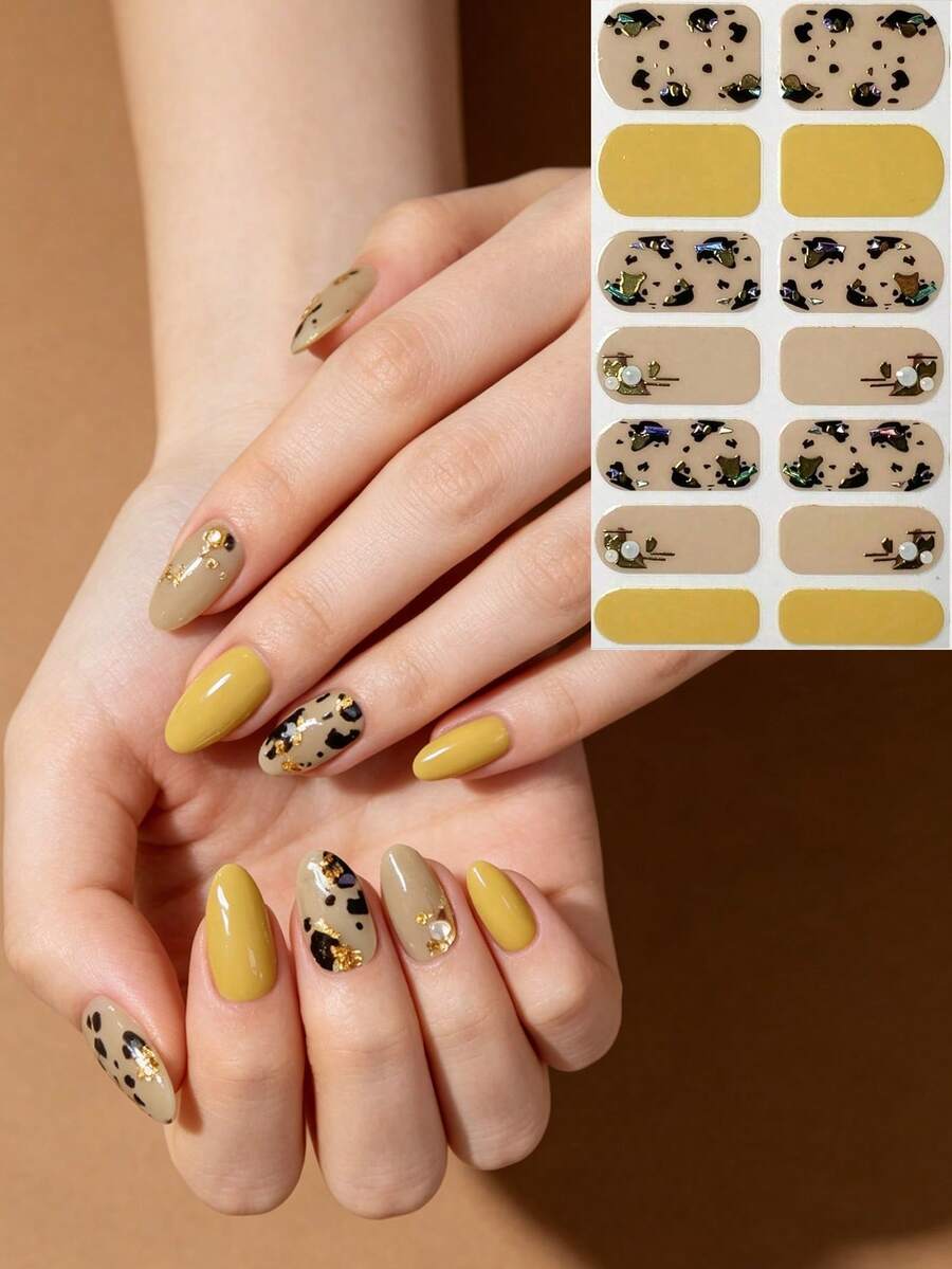 Pegatinas de uñas con estampado de leopardo y rhinestones 3D, ideales para primavera, verano y el Día de San Valentín - Multicolor - Ver 1