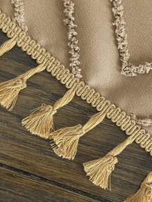 1pc Bohemian Decorative Table Runner, Featuring 3D Wavy Texture Design, Suitable For Wedding, Party, Dining Table And Living Room, Khaki Color With Handmade Tassel Decor - Khaki - View 9
