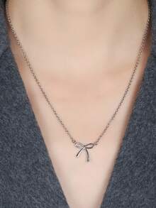 1 pieza Collar con colgante de lazo minimalista y elegante, adecuado para uso diario, gran regalo para mujeres, amigos o parejas - collar de arco - Ver 4