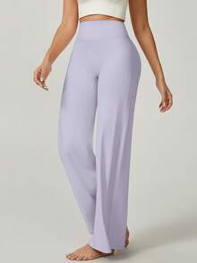 NcmRyu 1pc Women Solid Color Loose Fit High Waist Wide Leg Sports Pants - Mauve Purple - View 6