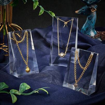 1 pieza Soporte de exhibición de collares y aretes de acrílico, organizador de joyas transparente con ranura en forma de A, tamaño S/M/L, para almacenamiento y decoración fotográfica en el hogar