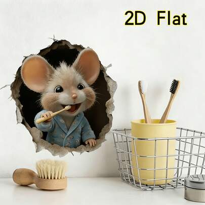 1/4 miếng dán tường hình chuột hoạt hình 2D phẳng, hình dán tường có lỗ chuột có thể tháo rời, trang trí nhà cửa dễ thương cho phòng ngủ, ký túc xá, bàn học.