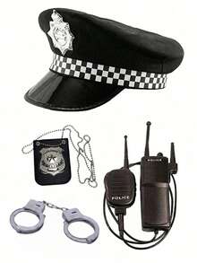 4pcs Set Prop Accessories, Including Eagle Logo Hat, Handcuffs, Baton, Suitable For Cosplay, Party, Winter Outfit,Summer,Beach,Holiday - Black - View 12
