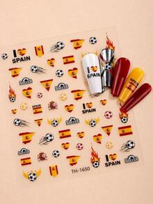 2 Stück Fußball-Weltmeisterschaft Spanien Nagel-Sticker, energiegeladene Fußball Nail Art für Frühling/Sommer, perfekt um Ihr Lieblingstem zu unterstützen, beste Wahl für DIY Maniküre - Verschiedenfarbig - Übersicht 2
