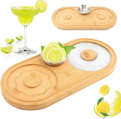 Margarita Salt Rimmer Set Wood Bar Glass Rimmer,Sugar And Salt Rimmers For Cocktails,Bartender Tool Glass Rimmers For Up To 4.9" Rims,Home Bar Party Cocktail Set Bartender Kit